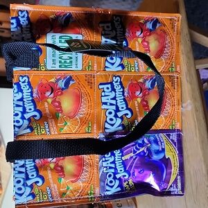 Purse recycled from kool-aid jammers